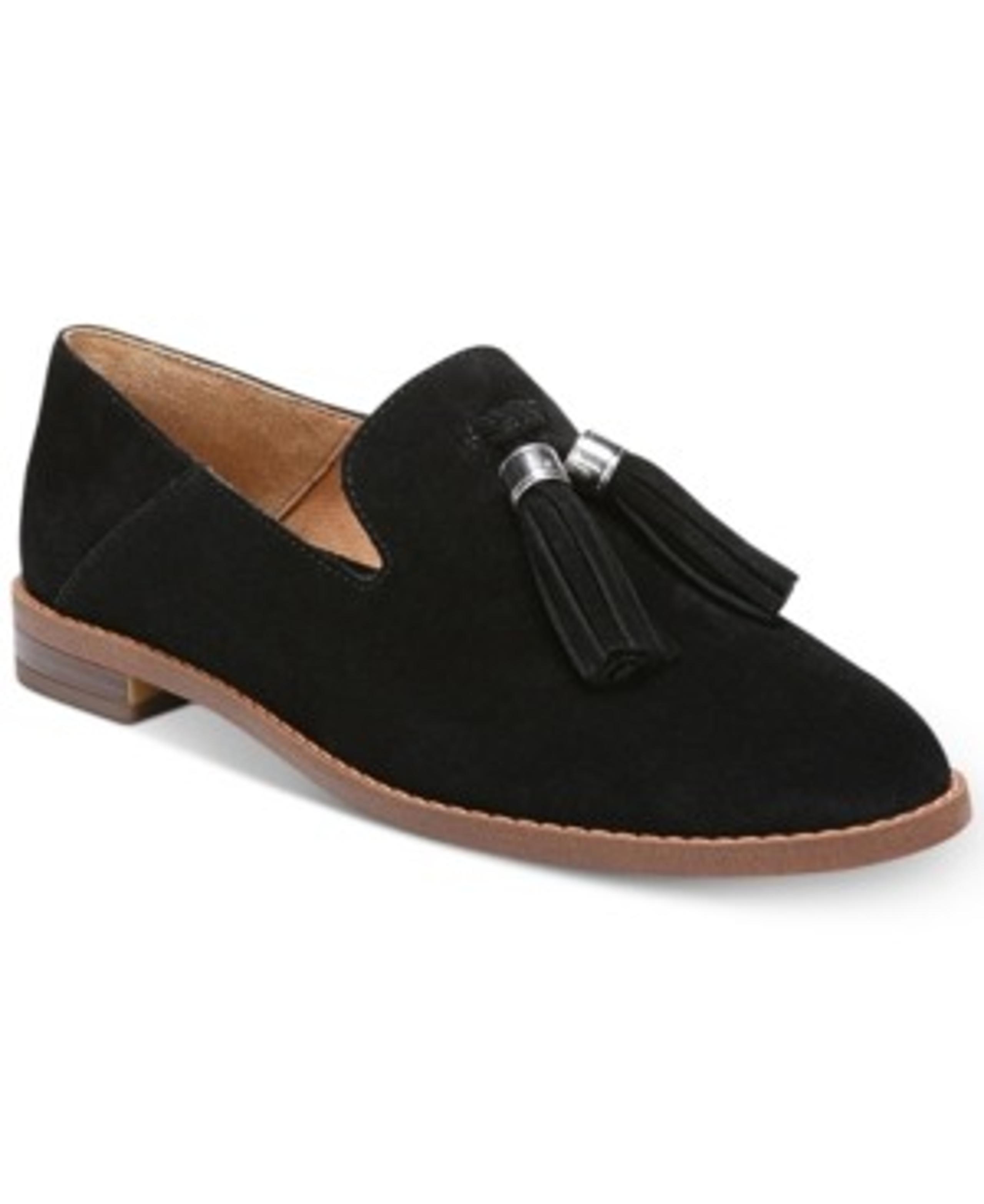 Franco Sarto Womens Black Tasseled Cushioned Hadden Almond Toe Block