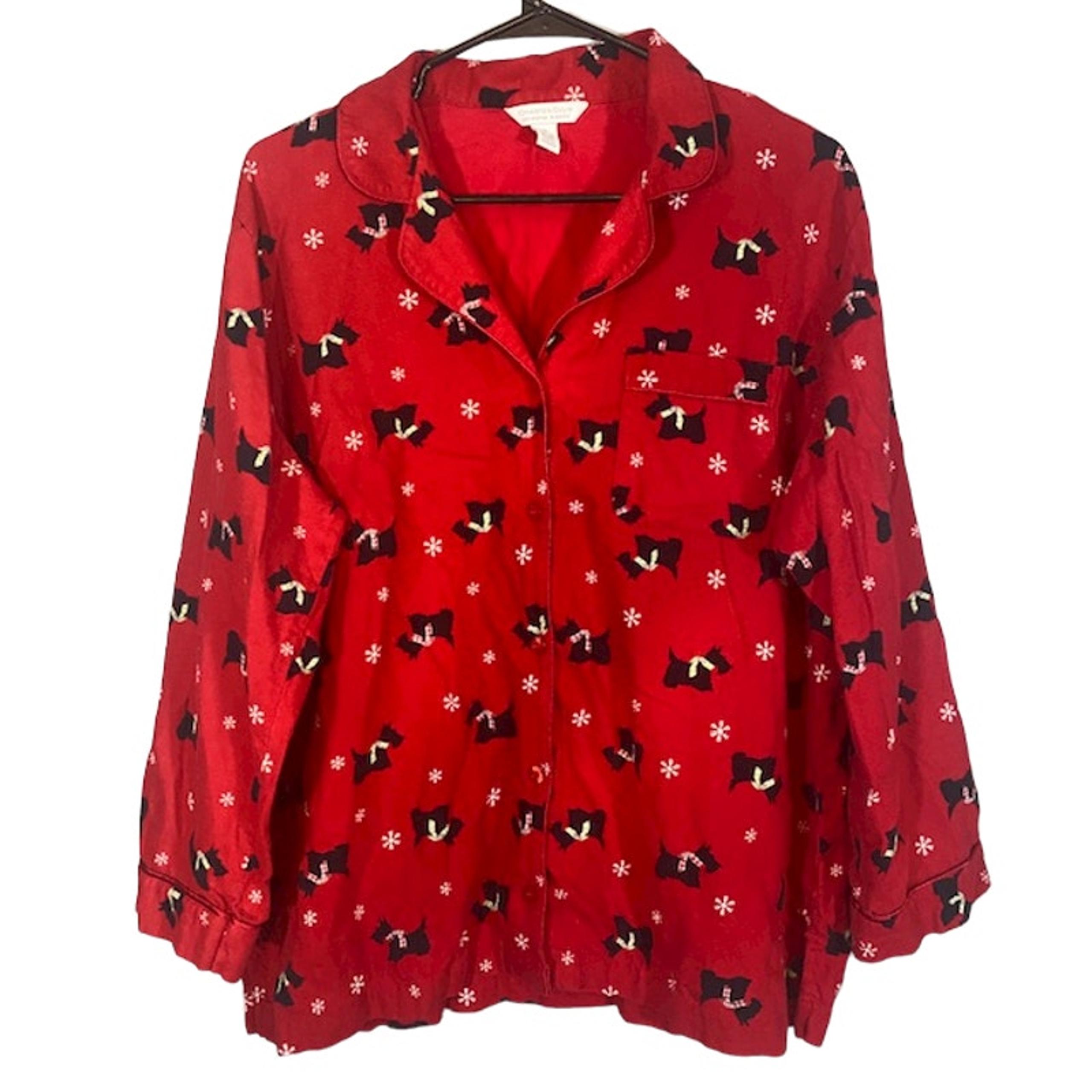 Charter Club Red Christmas Scottie Long Sleeve Cotton Sleepshirt Women Sz 1X