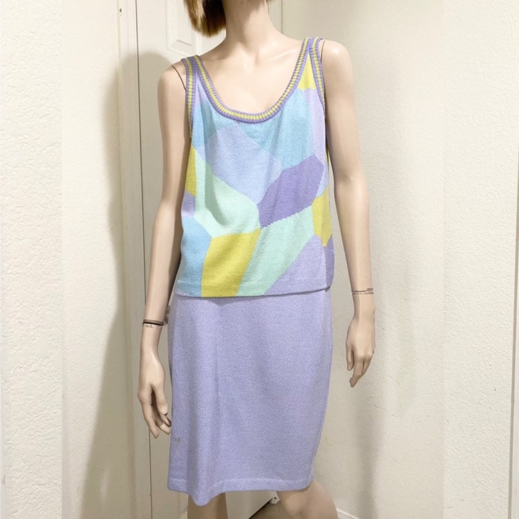 Vintage St. John Collection John Sport 2- Pc Knit Pastel Top/Skirt Set Size 4/M