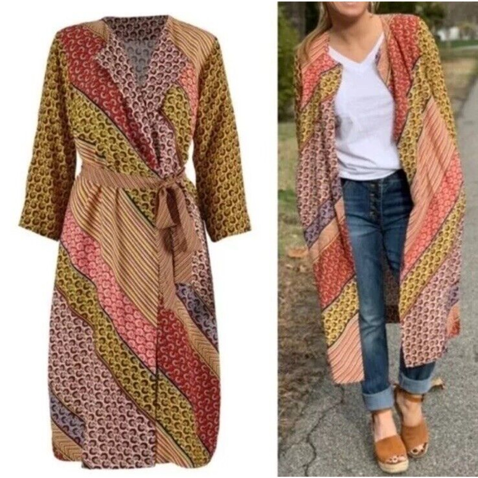 Cabi Duster Kimono Cardigan Top Jacket Large Pockets Open Front Belt 5664 D18
