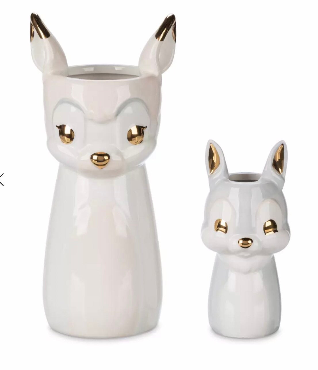 DISNEY PARKS EXCLUSIVE BAMBI AND THUMPER VASE SET Bare necessities WHITE AND GOL