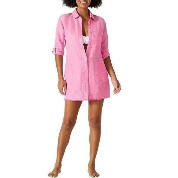 Tommy Bahama Womens St Lucia Boyfriend Shirt Coverup - Pink size S NWOT