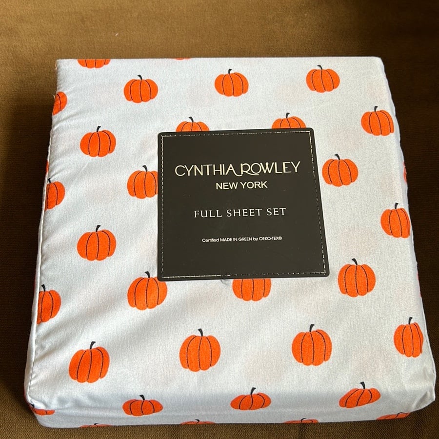 New Cynthia Rowley Cute Fall Pumpkins 4 Pc Full Sheet Set Microfiber Gray Orange