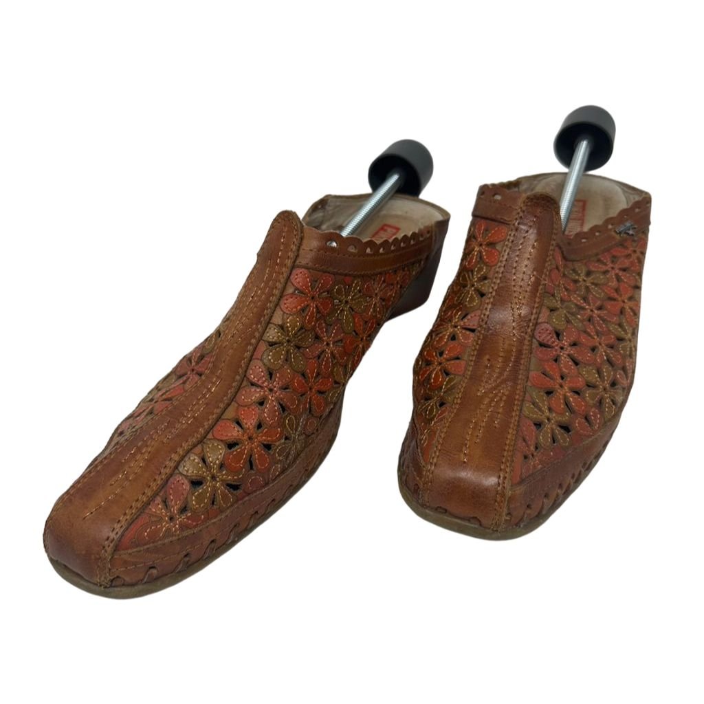 Pikolinos Romana Women's Brown Floral Leather Slingback Heels Size US 10