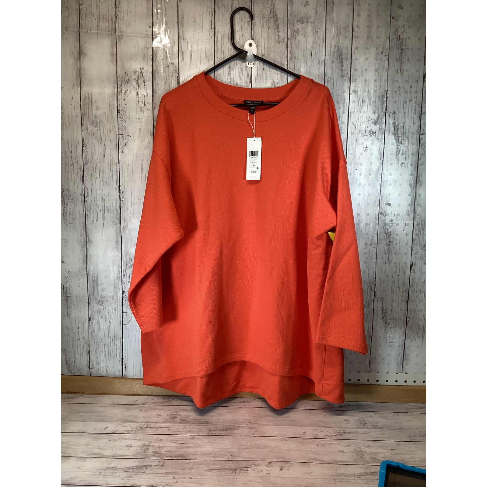 Eileen Fisher Women's Orange Marmalade Boiled Wool Funnel Neck Box-Top 2X NWT
