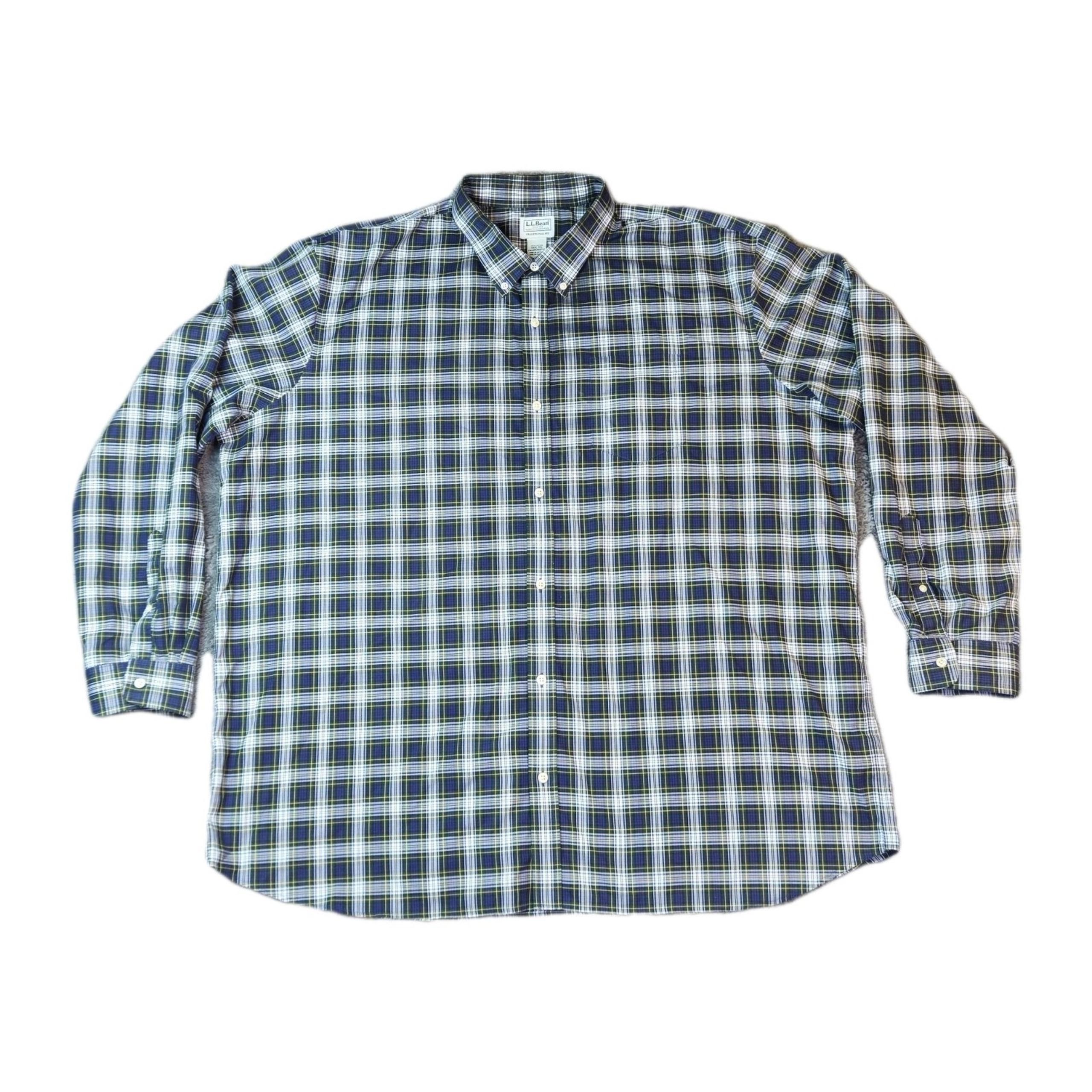L.L. Bean Traditional Fit Long Sleeve Button Down Shirt Mens 3XL Tall Plaid Blue