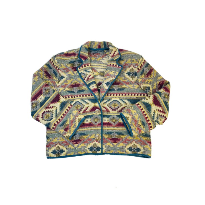 Vintage Womens Large Rainbow Navajo Tapestry Blanket Jacket Blazer