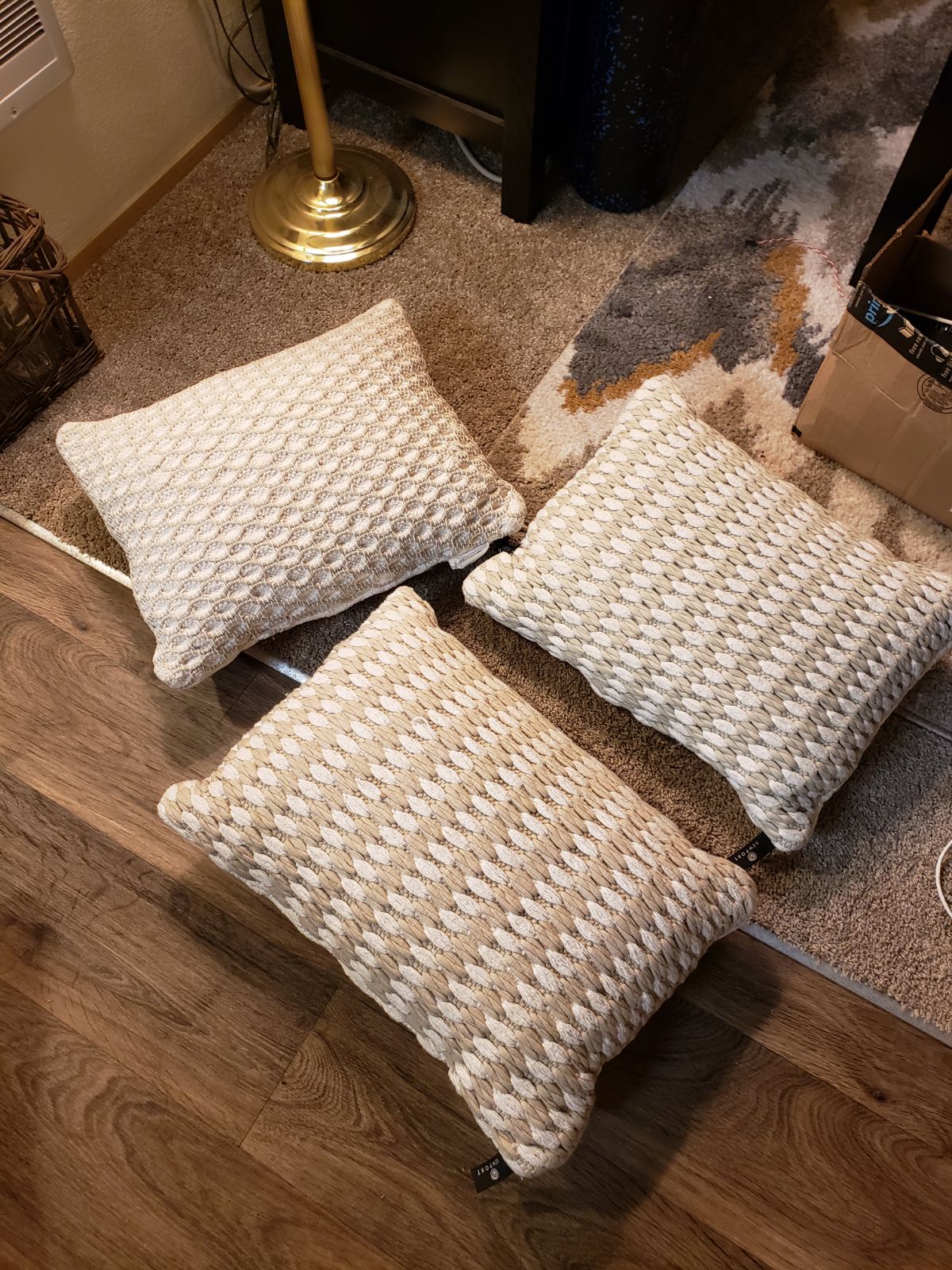 3 boho woven Newport Brand Throw Pillows