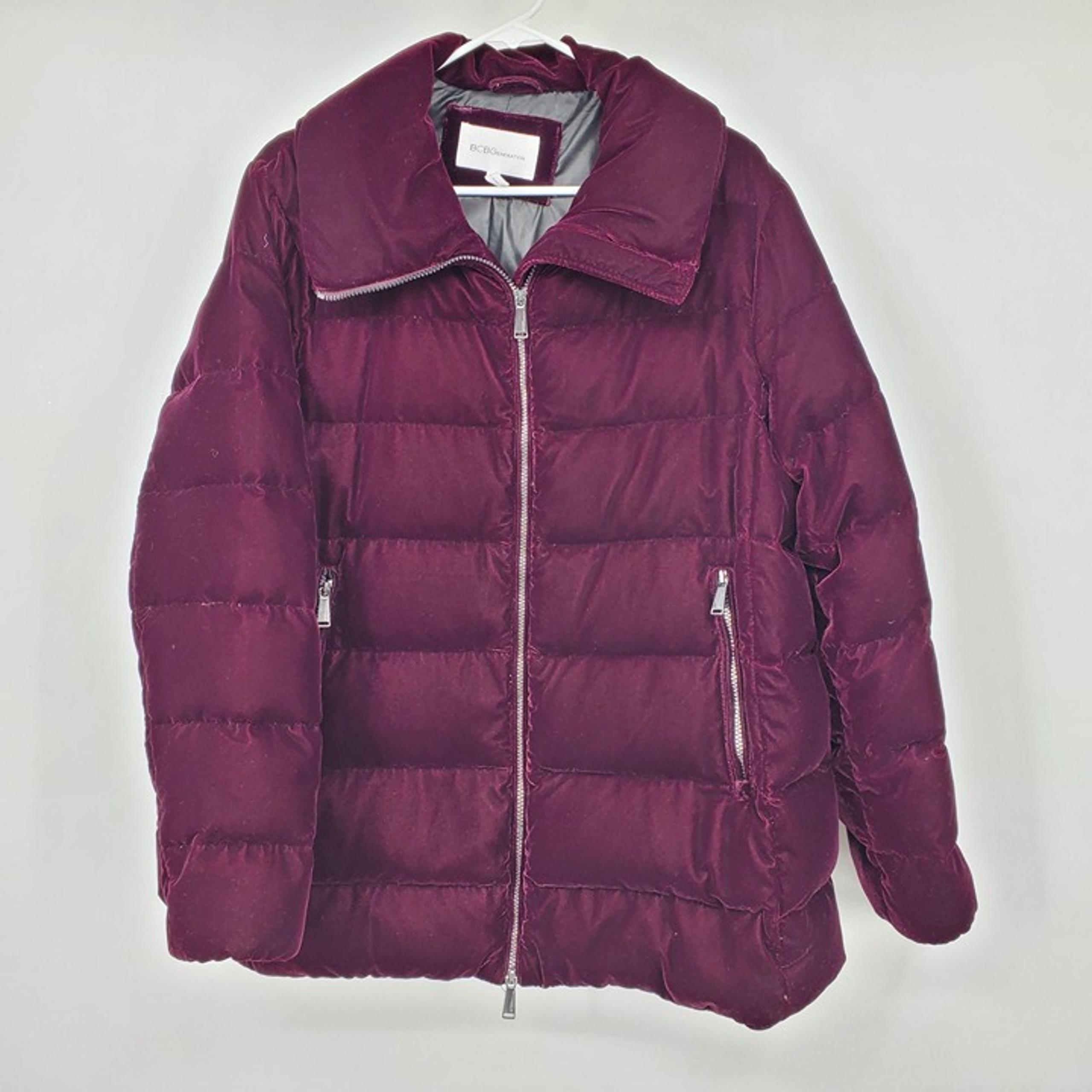 BCBGeneration Women's Down Purple Velvet Long Sleeve Puffer Jacket Coat XL