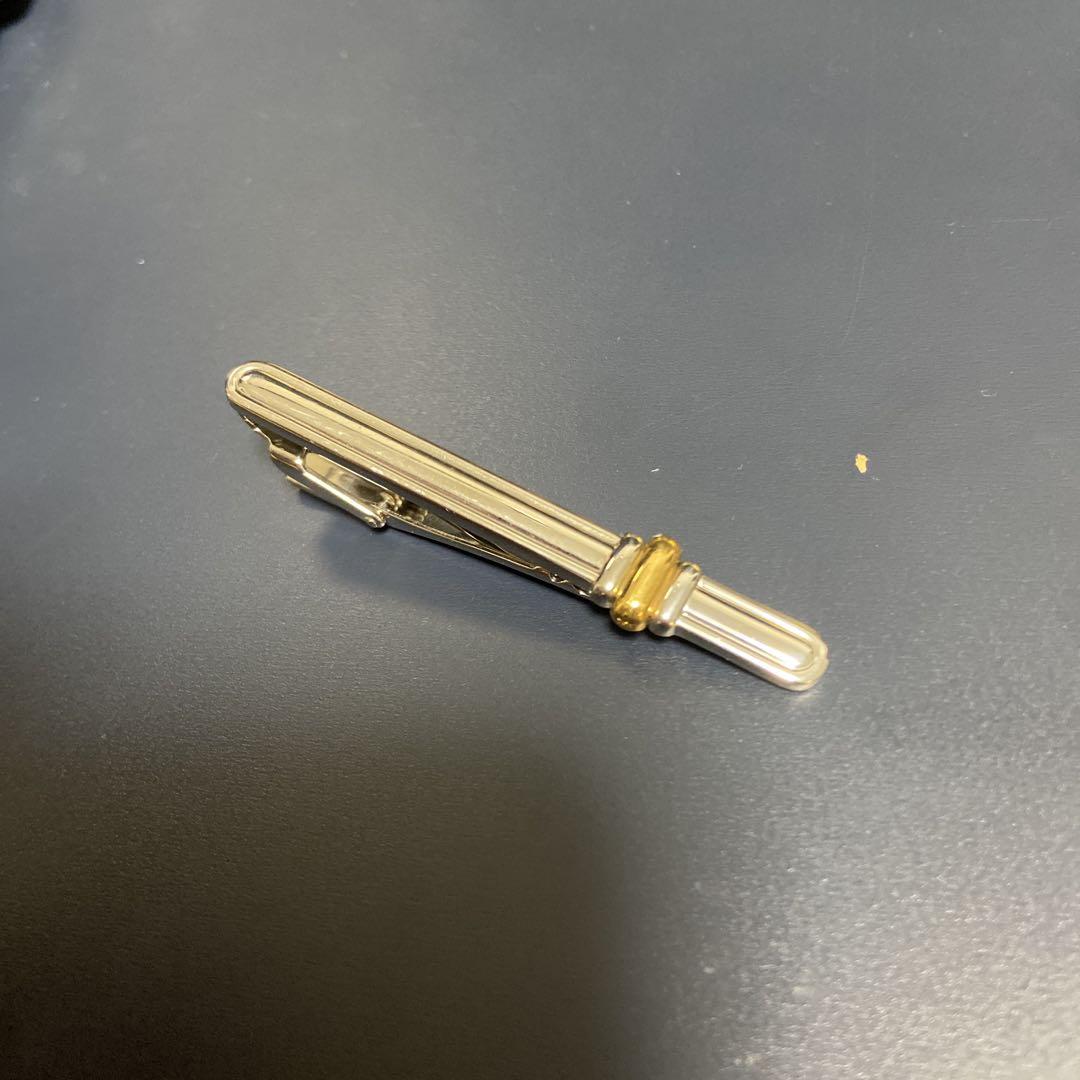 Silver Stripe Tie Clip with Gold Ring