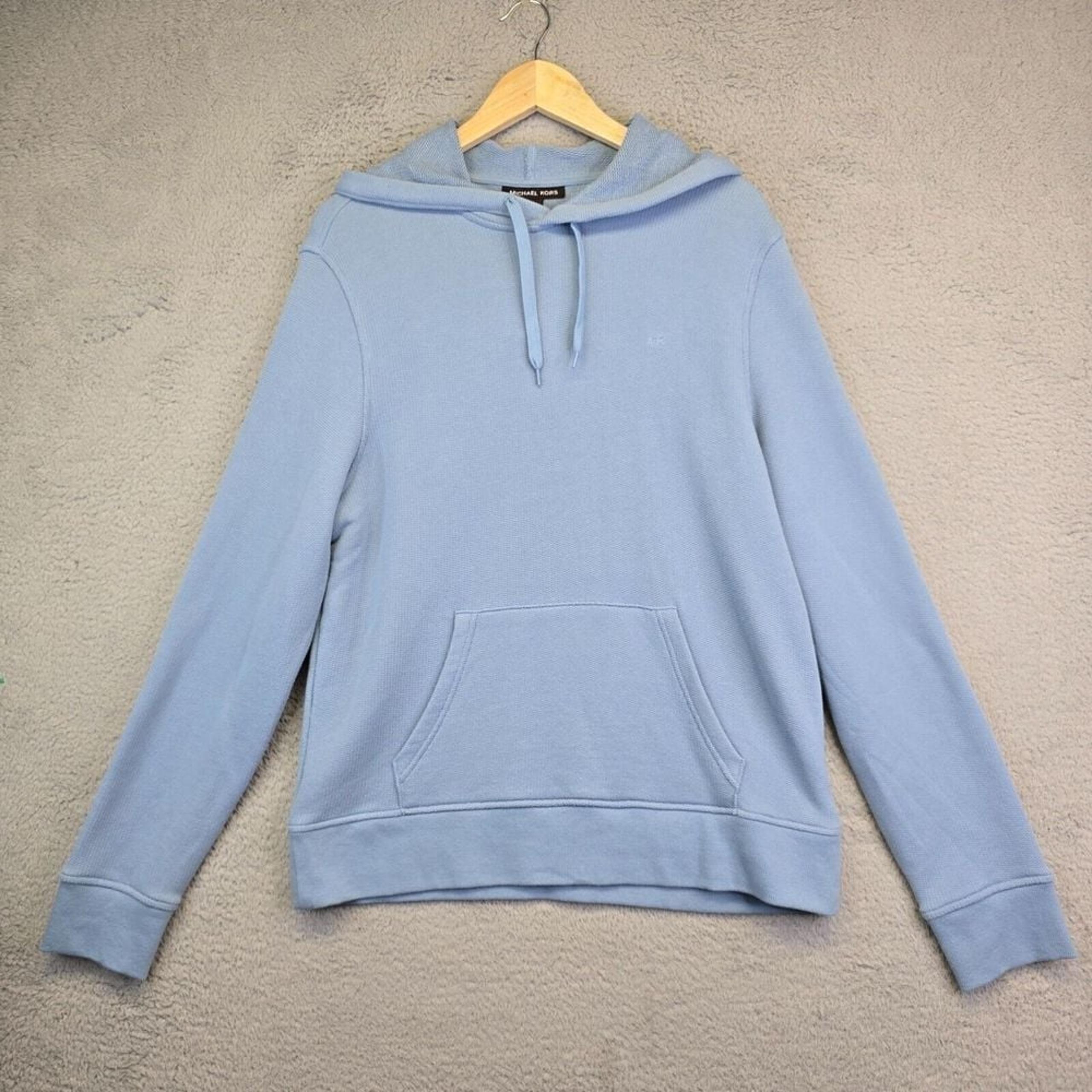 Michael Kors Sweater Men's L Powder Blue Pullover Hoodie Sweatshirt Soft Knit
