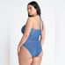 Eloquii Plus Size Hammered Ring Detail Denim One Piece Swimsuit NWT