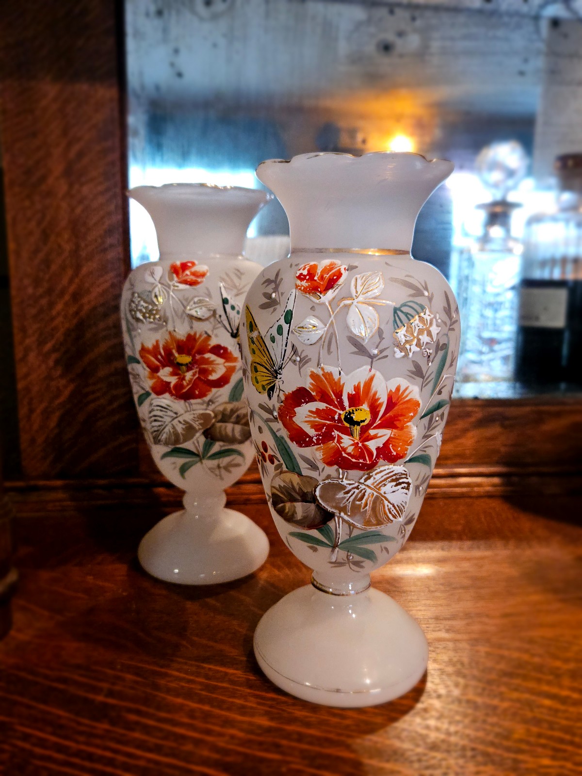 Pair Handpainted Bristol Vintage Vases