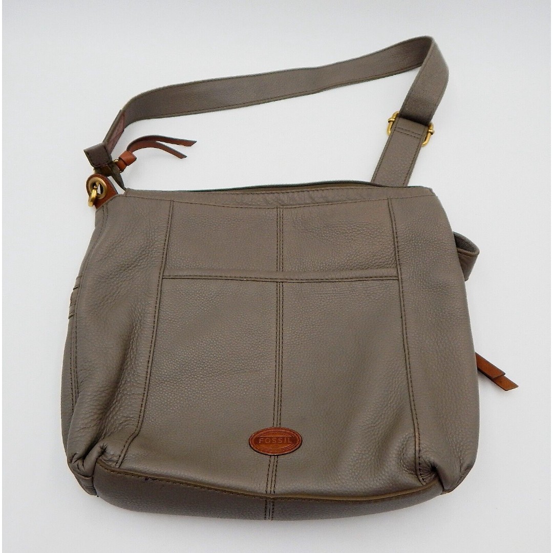 FOSSIL Morgan Traveler Olive Grey Pebbled Leather Messenger Crossbody Shoulder