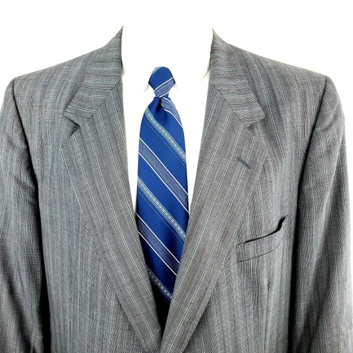 Lanvin 48R 2 Button Striped Check Wool