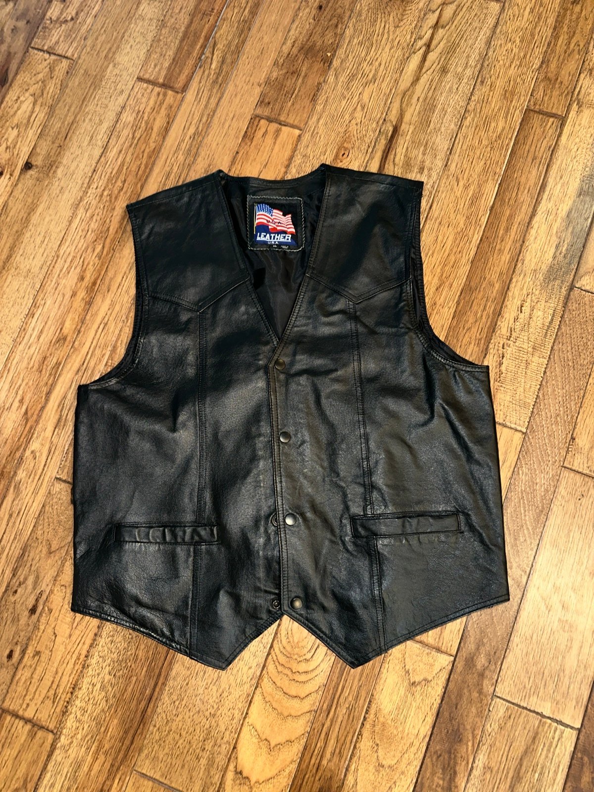 USA leather vest / motorcycle XL - navy