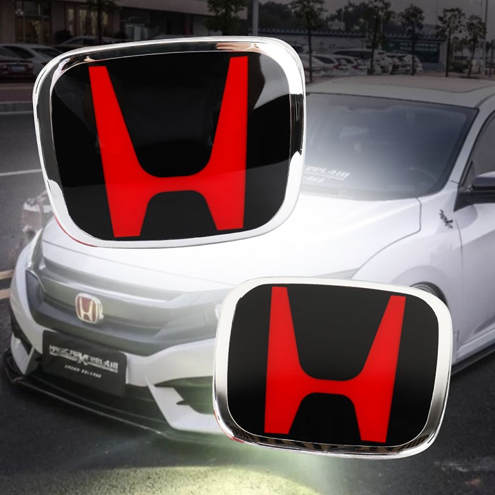 2pcs Front and Rear Black/Red Honda Emblem for 2016-2021 Honda Civic Sedan 4 doo