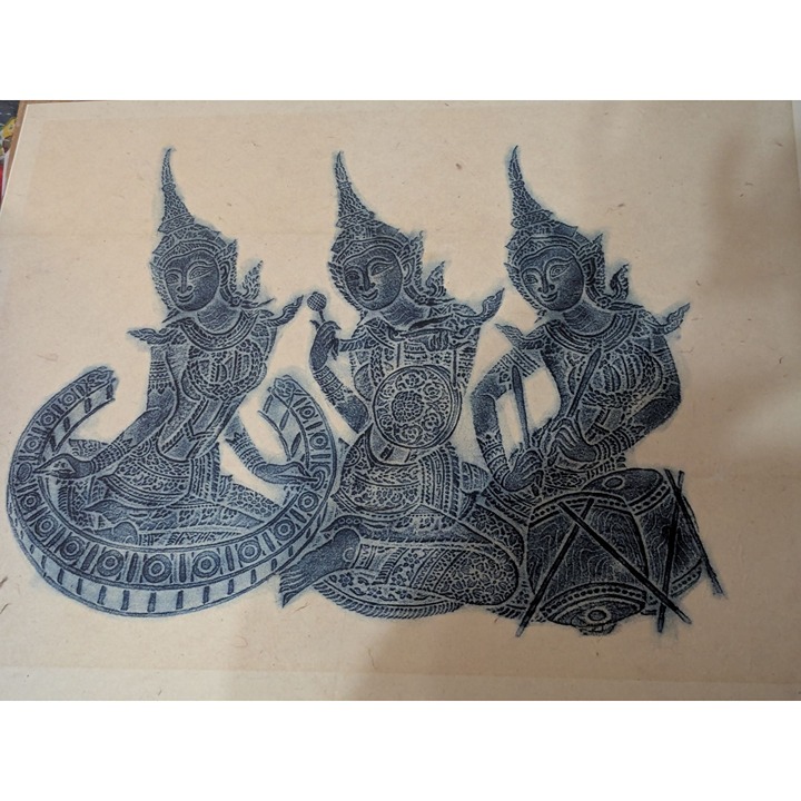Bali Gouache Hindu Goddesses Temple Rubbing On Rice Paper 24x19 in 1960's VTG