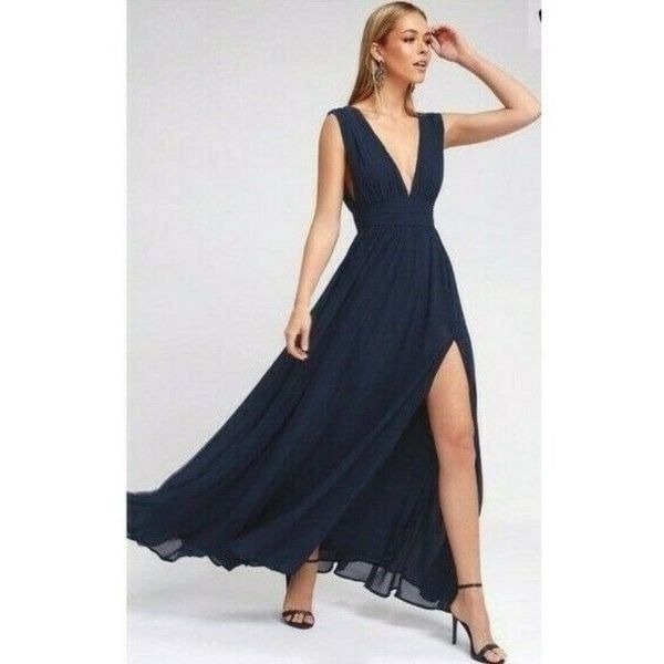 Lulu's Dress Navy Blue Heavenly Hues Maxi Dress