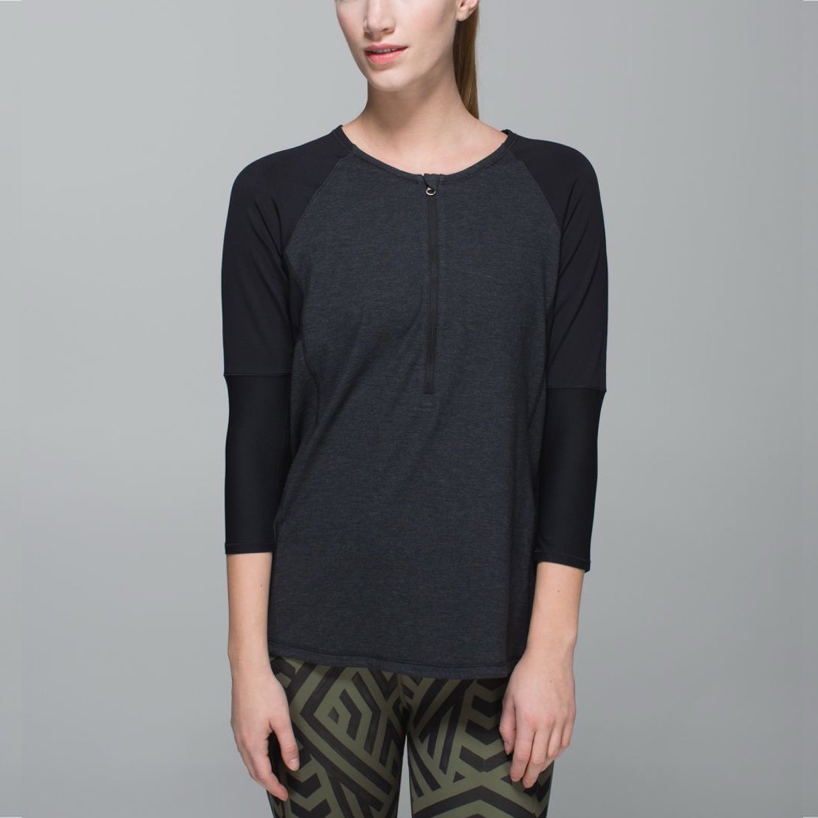 Lululemon Clip-In Long Sleeve Sz 8 In Heathered Black / Black