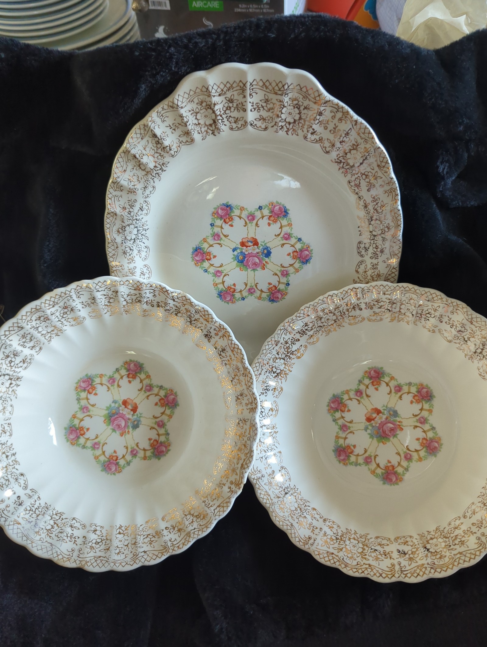 Vintage 1930's Sebring FortuneK-s518 22K Gold Platter and 2-Serving Bowls