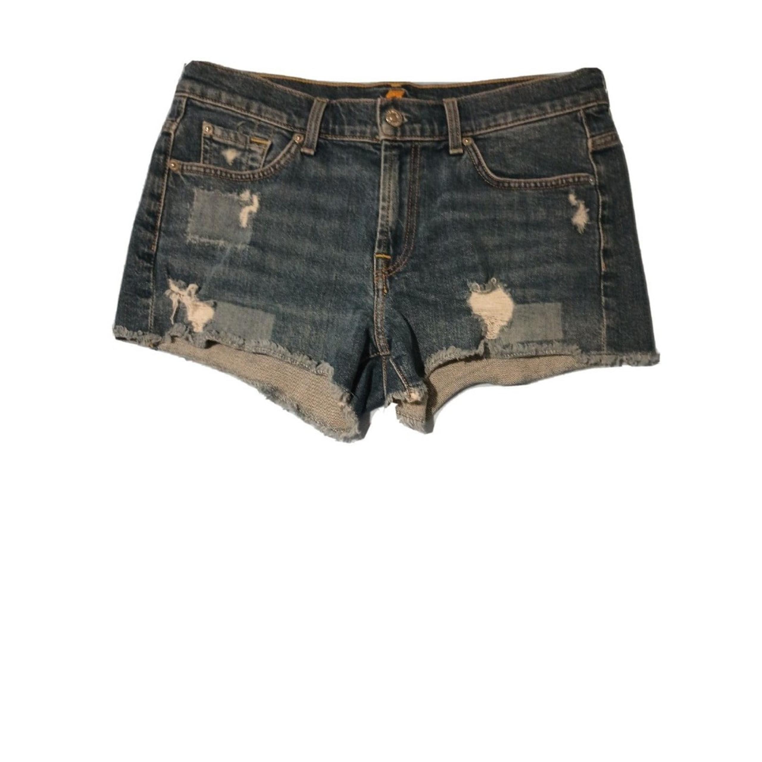 7 For All Mankind Jean Shorts 27 Cutoffs Distressed 100% Cotton Med Wash