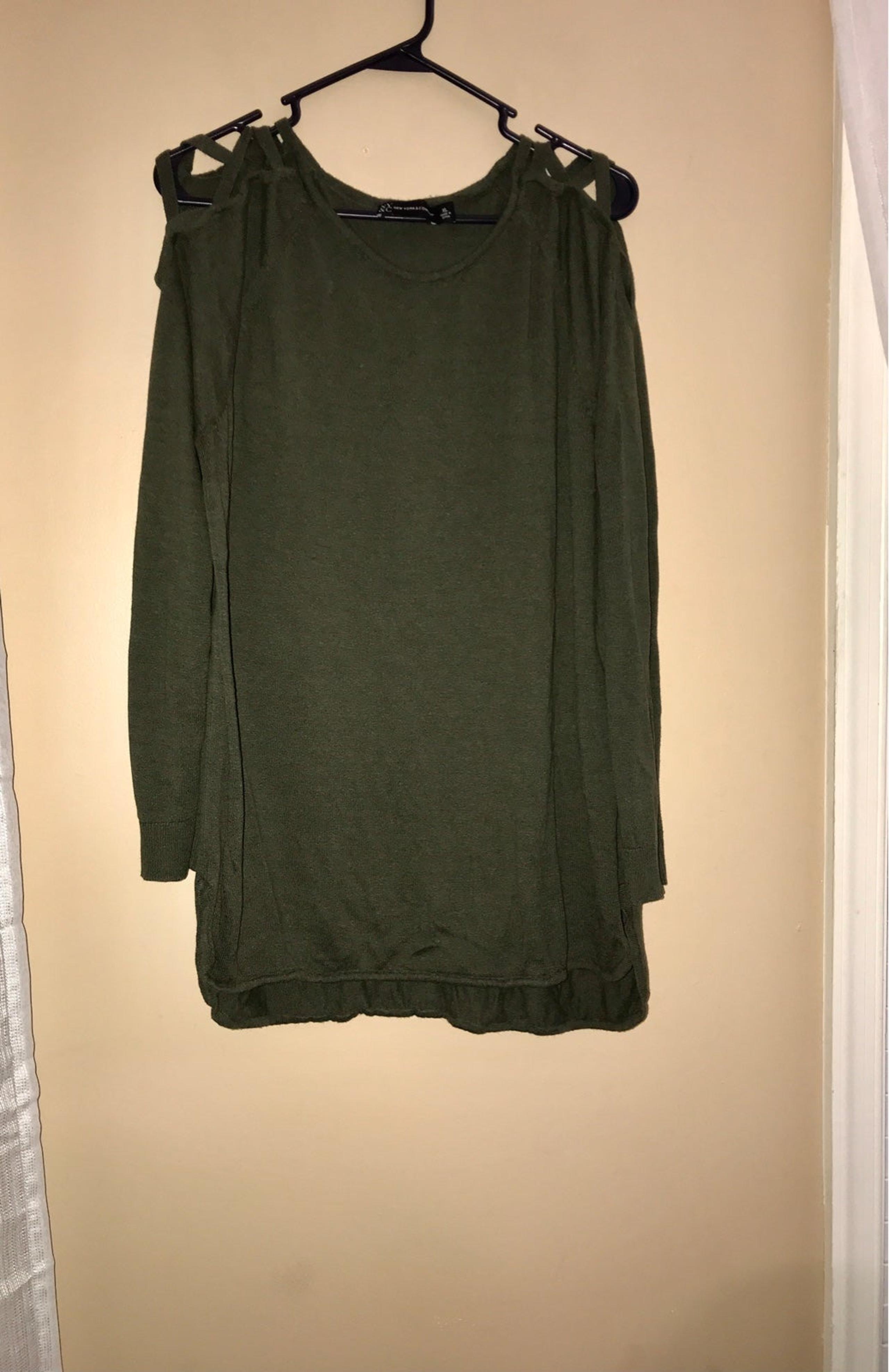 New York and Company camo green Crisscross Hi-Lo Tunic Sweater