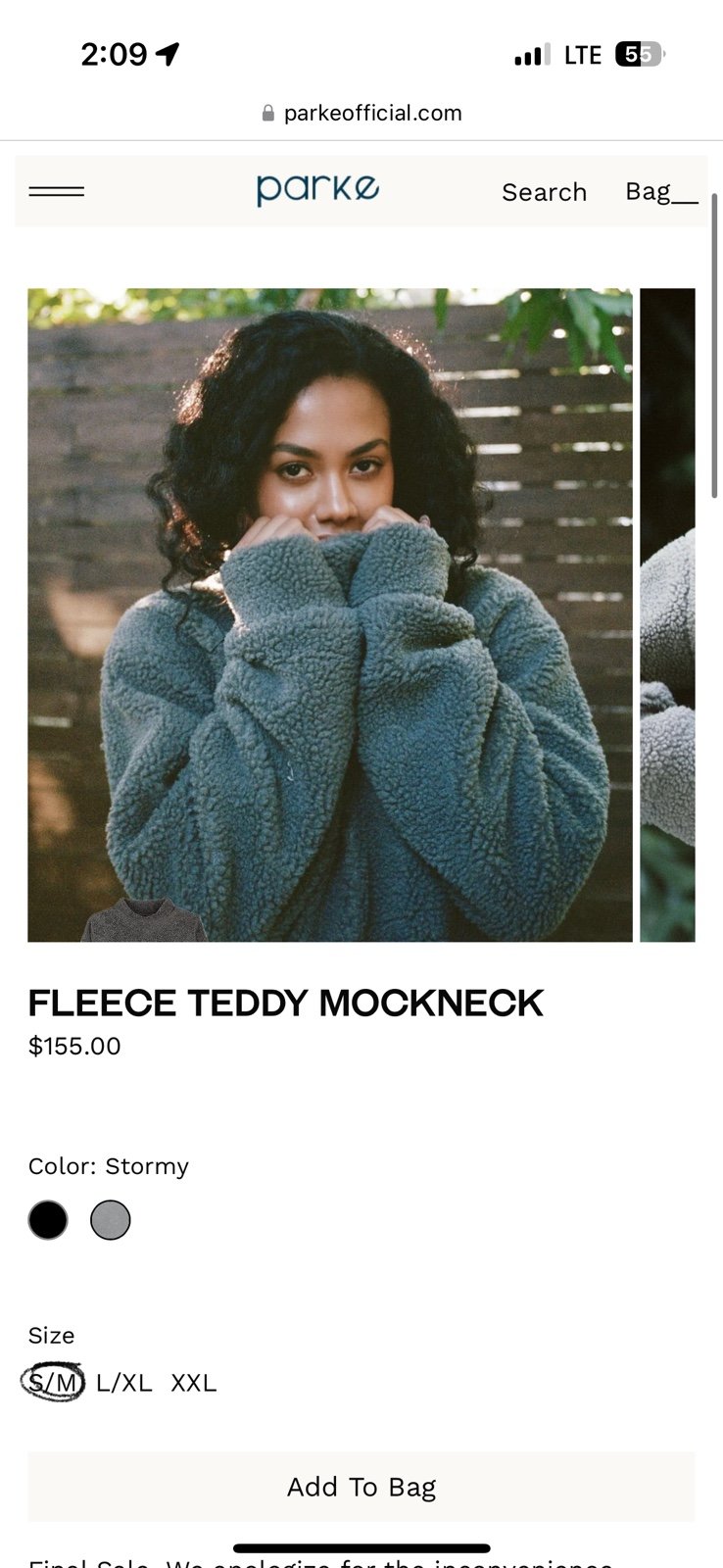 Parke fleece teddy mock neck gray