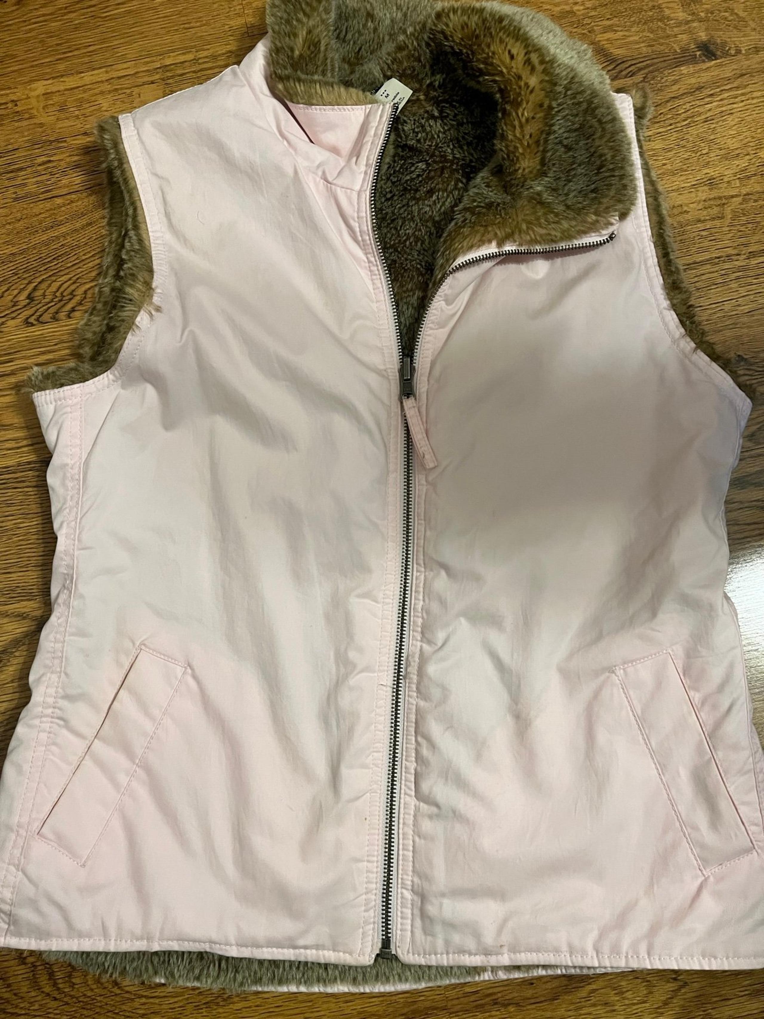 Gap pink brown fur vest size medium zip up vtg vintage y2k 90s 2000s