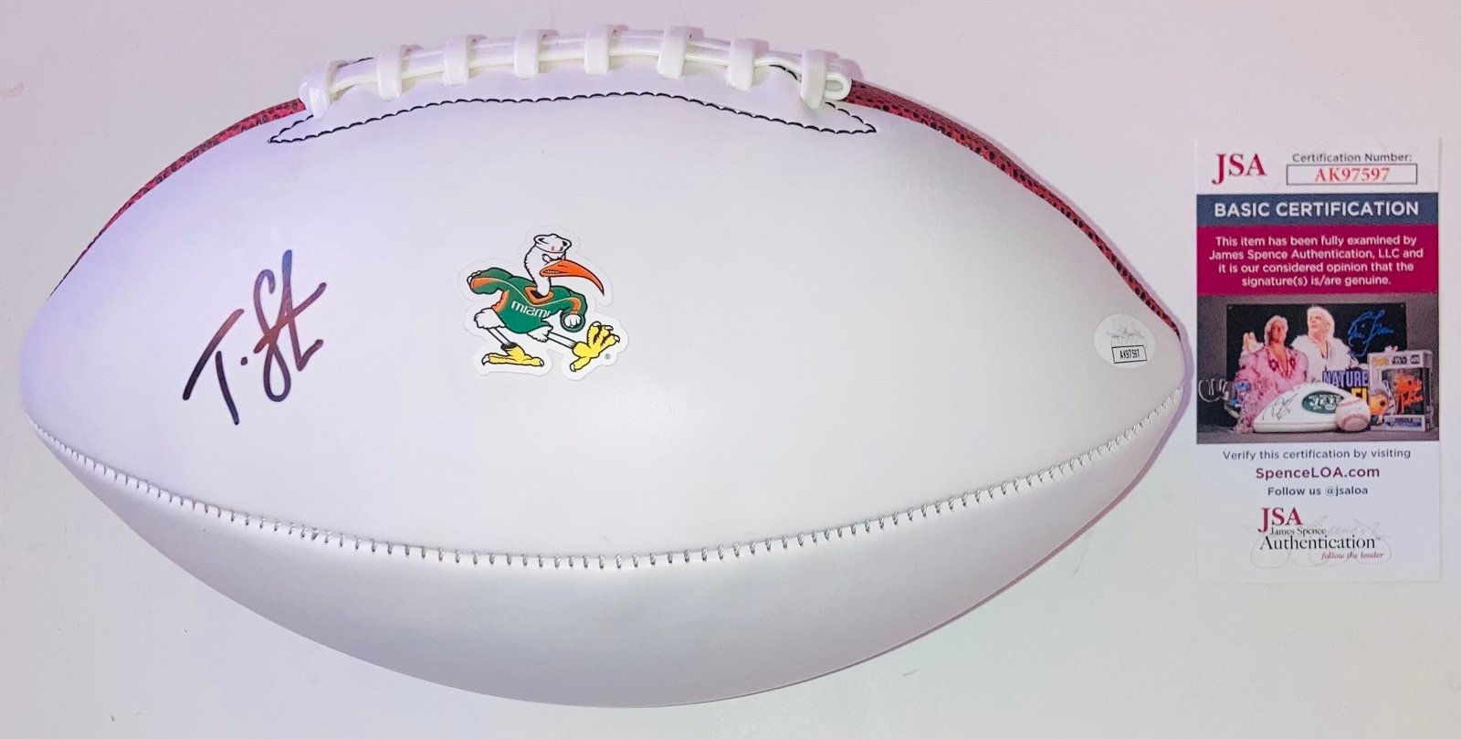 TYRIQUE STEVENSON SIGNED AUTOGRAPHED MIAMI HURRICANES F/S WHITE FOOTBALL JSA COA