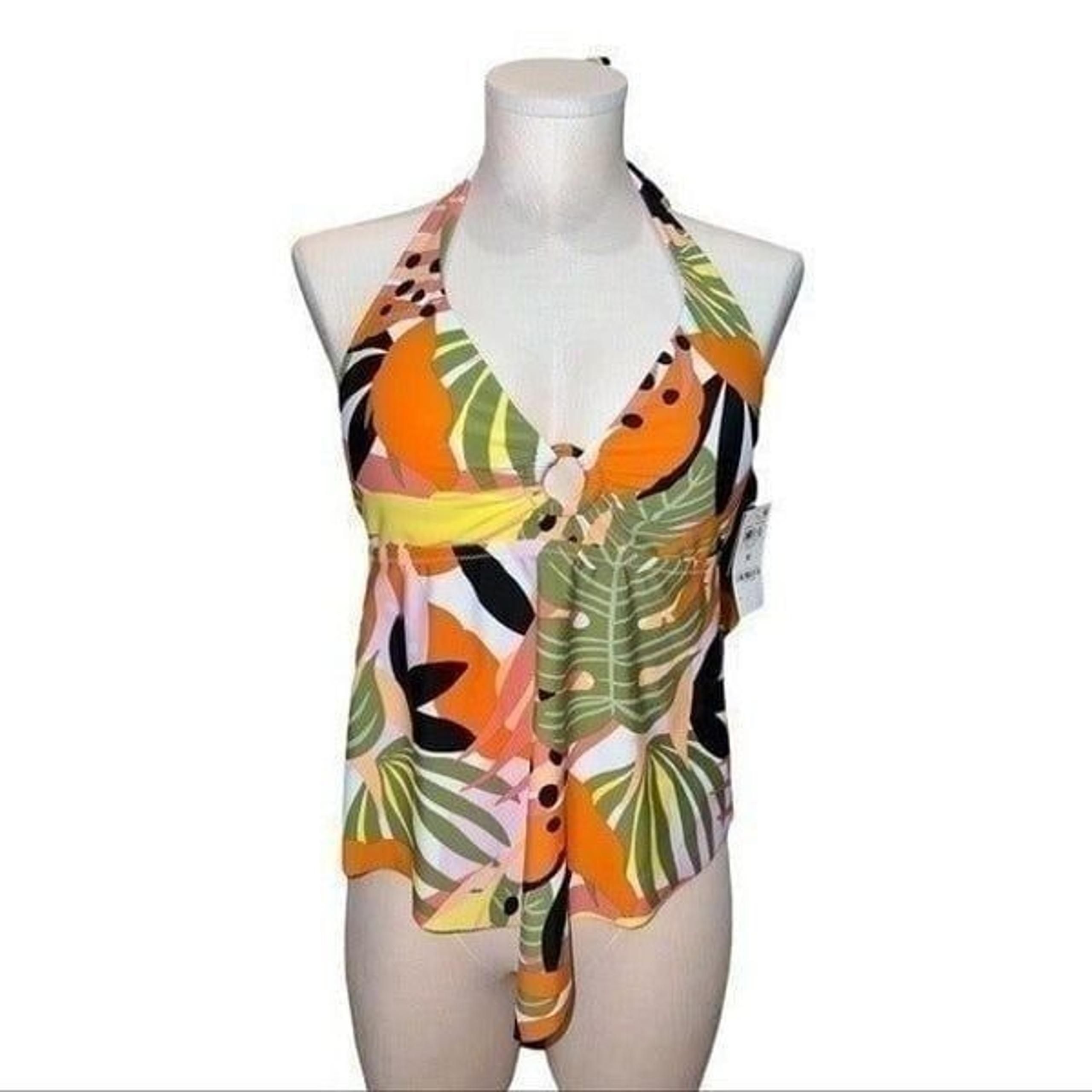 Bar III Tropical-Print Tankini Top Multicolor Floral Medium NWT