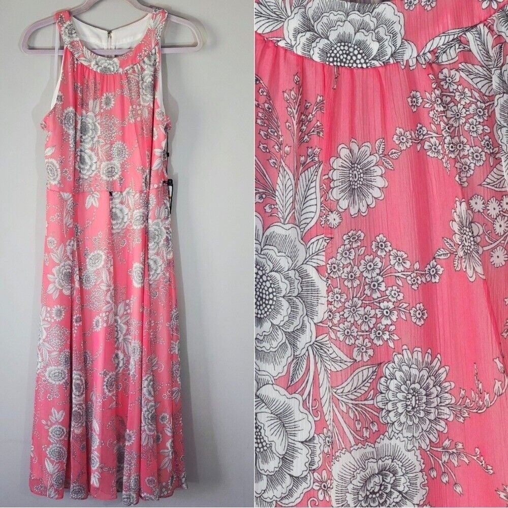 NWT Tommy Hilfiger Pink Floral Print Shift Midi Dress Size 14