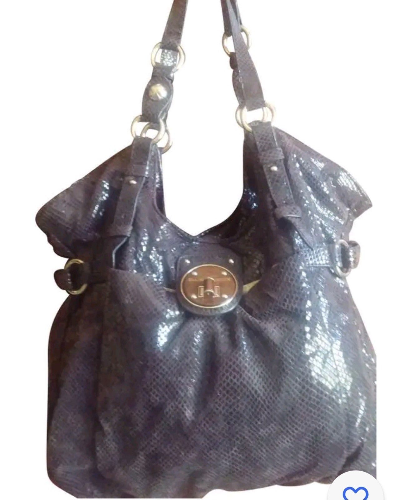 Elliott Lucca Galera Black Embossed Patent Leather/Suede Hobo Bag