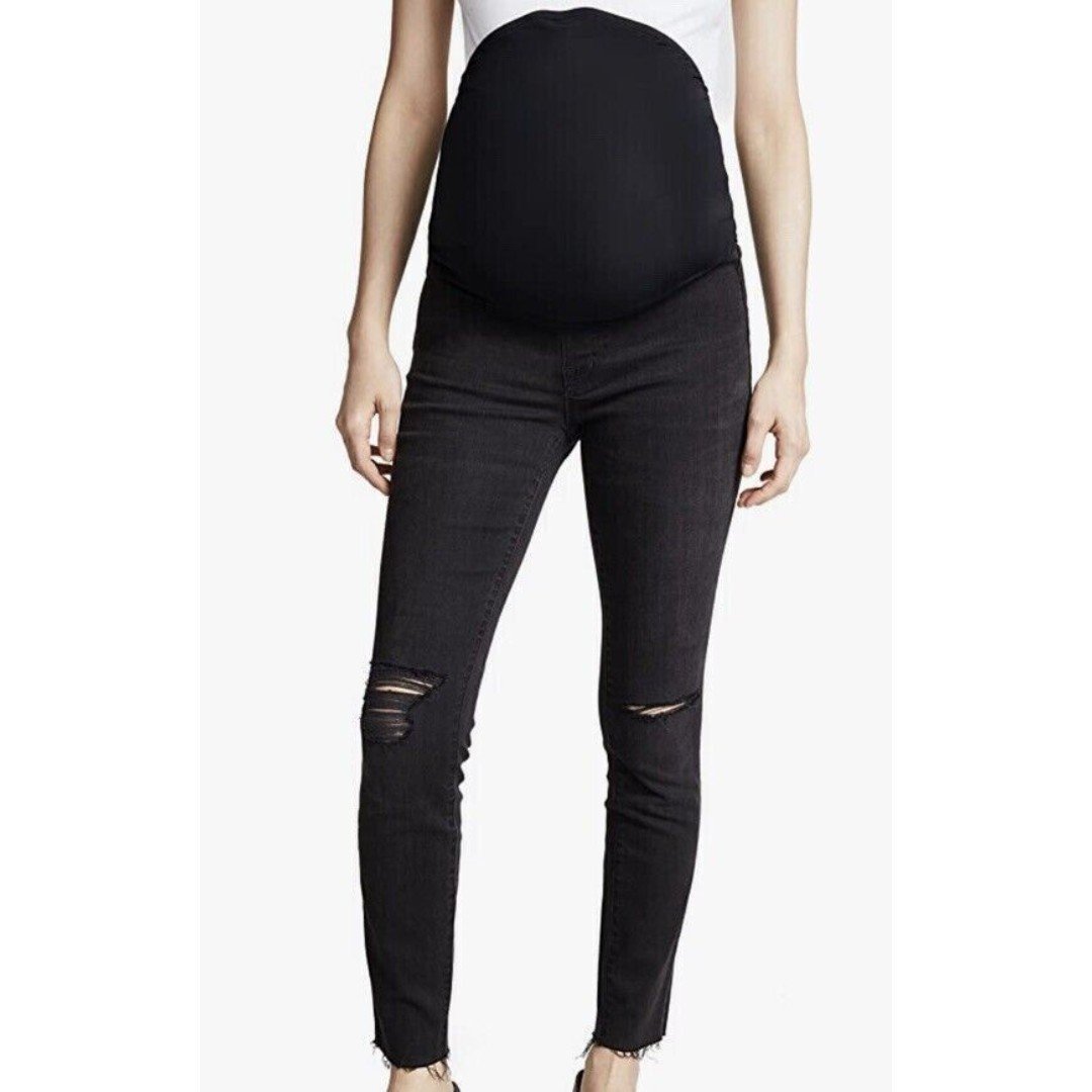 Madewell Over the Belly Maternity Skinny Distressed Jeans Sz 26 Black Gray Wash