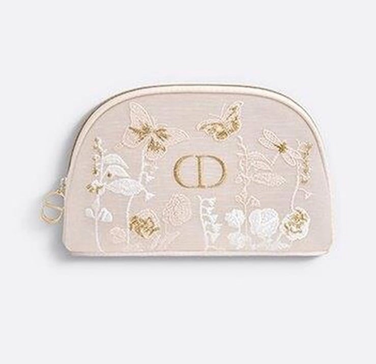 Dior Floral Embroidered Mesh Cosmetic Pouch