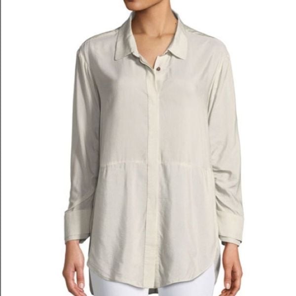 Halston Heritage Ruched-Sleeve Striped Shirt 10