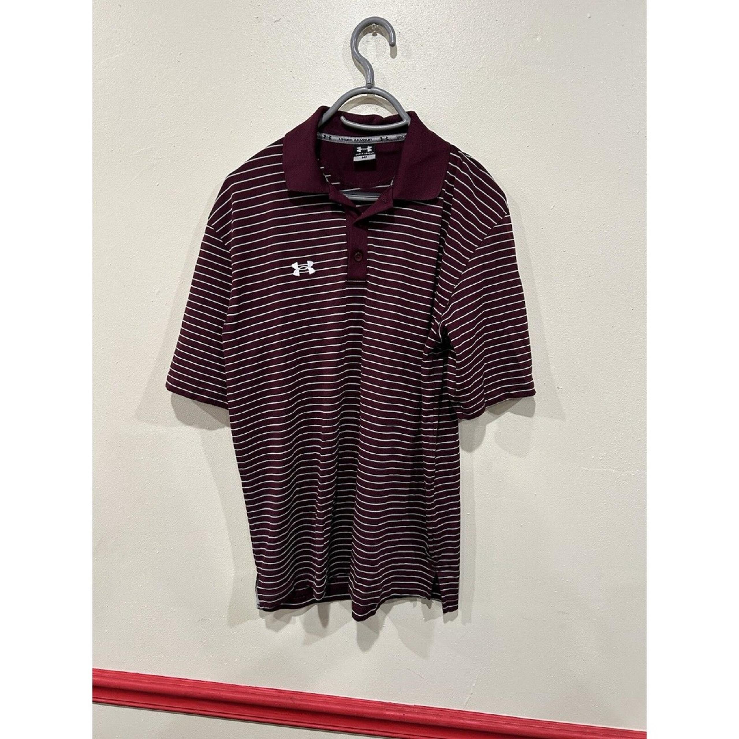 Under Armor Men’s Polo Short Size Medium Short Sleeve Stripped Burgundy - Under Armour