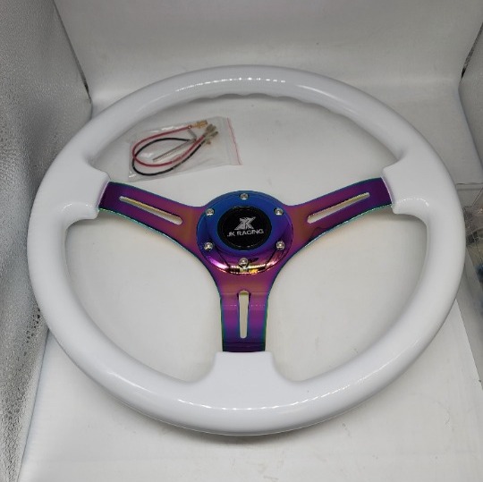 NEW 350mm 14 Universal JK RACING ABS Racing Steering Wheel White With Neo Spoke