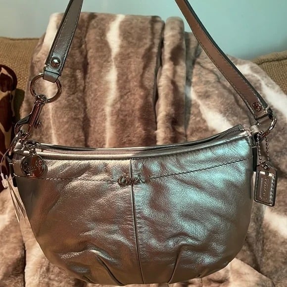 NWT Coach Silver Pleated Leather Top Handle Bag rv148 f45548