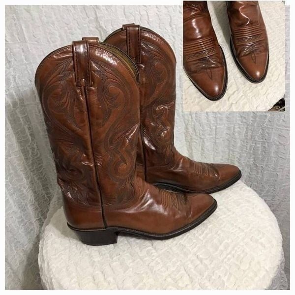 Dan Post Vtg Leather Cowboy Boots Size 8.5