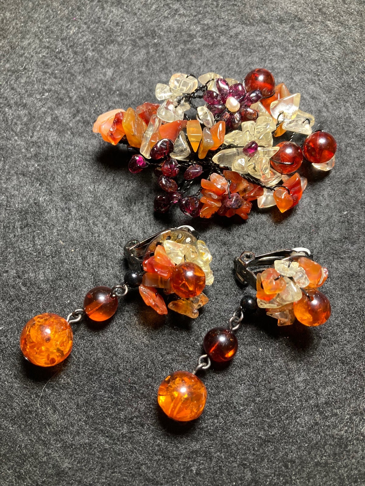 Brooch & Earrings Handmade Acrylic Art Glass Beads/Clear Acrylic Chips Flower