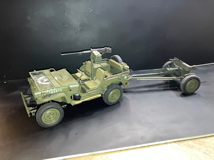 ROC Hobby WWII ARMY 1941 MB Scaler Jeep Willys RC Car W/ ANTI TANK GUN TRAILER