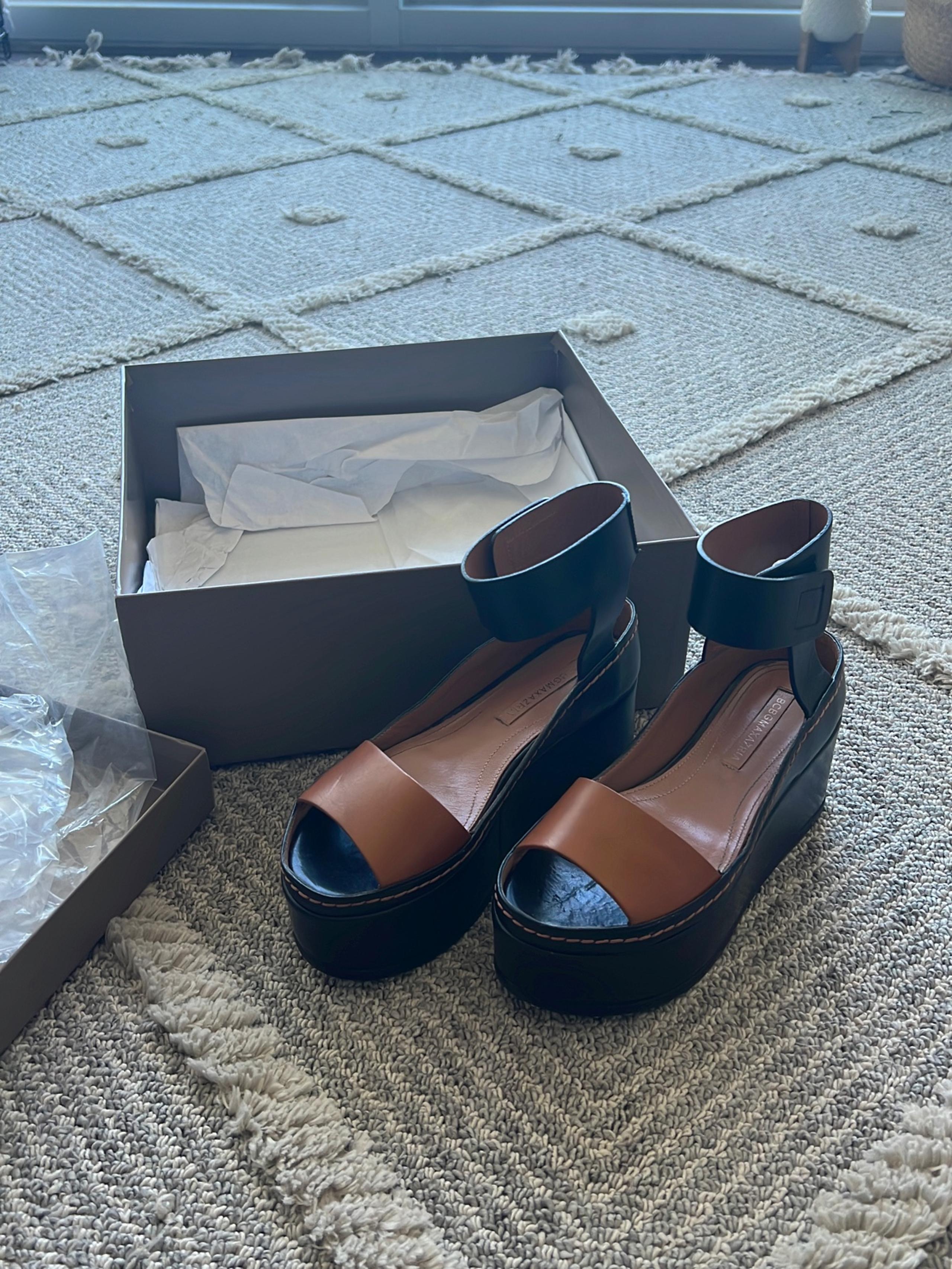 Cognac Black Cow Leather Platfoem Wedge 6.5