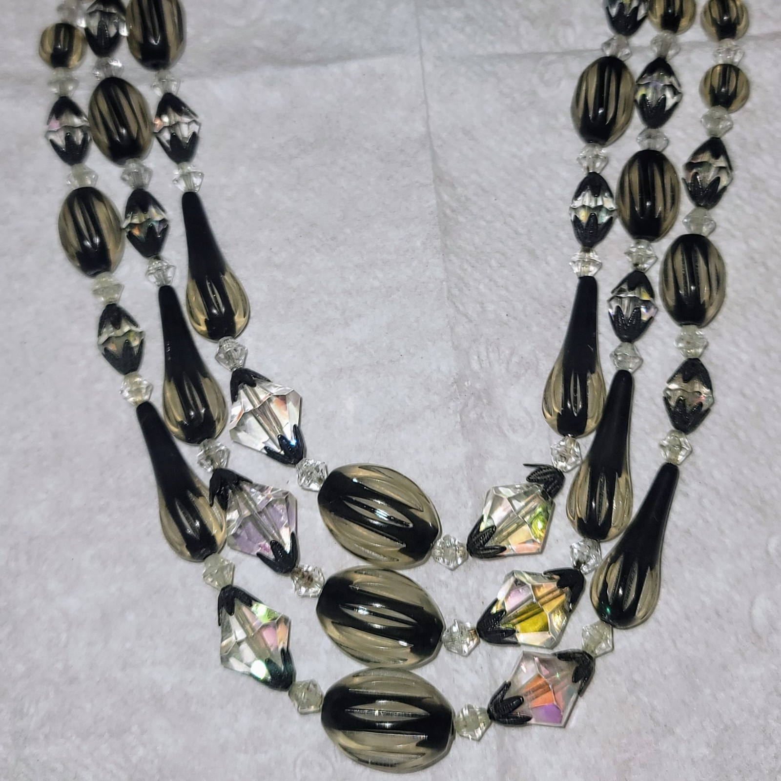 Vintage 1960s Japanese Three-Strand Necklace with Marbled Lucite Beads and Auro
