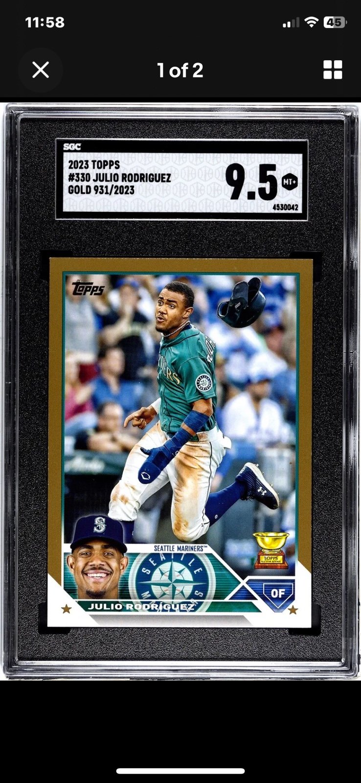 2023 Topps Julio Rodriguez GOLD PARALLEL /2023 SGC 9.5 Mint+ #330