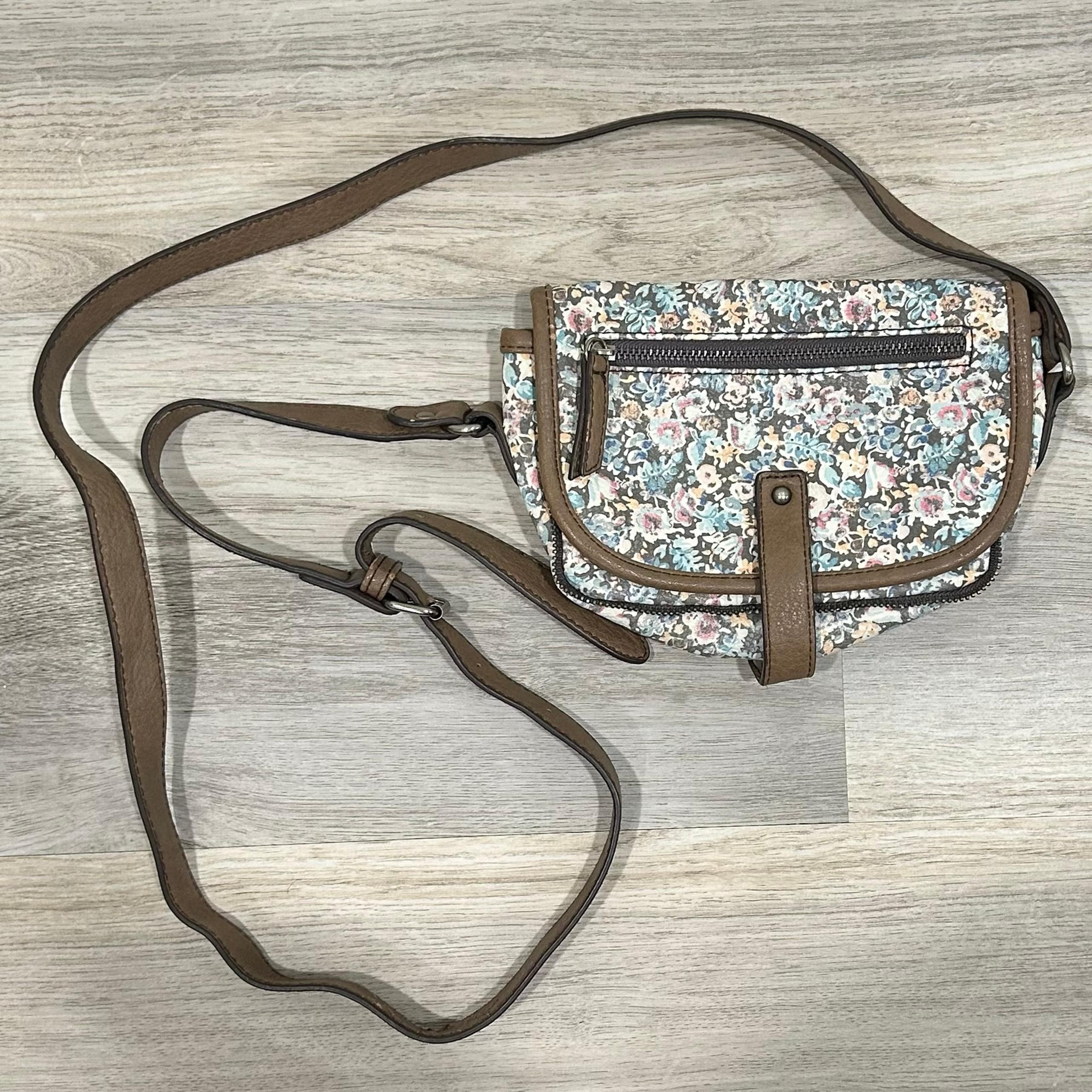American Eagle Outfitters Small Floral Crossbody Purse Brown Faux Leather Bag