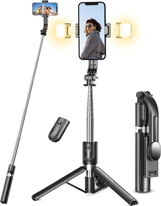 Selfie Stick Tripod with Light, 45'' Selfie Stick