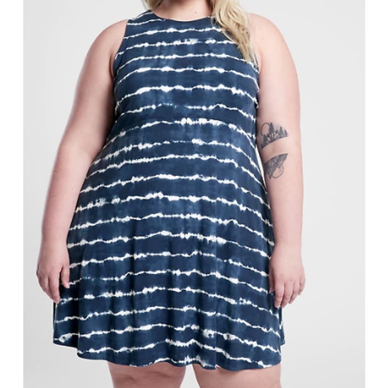 NWT Athleta Women's Santorini Thera High Neck Dress Tie Dye Stripe Navy Size 2X