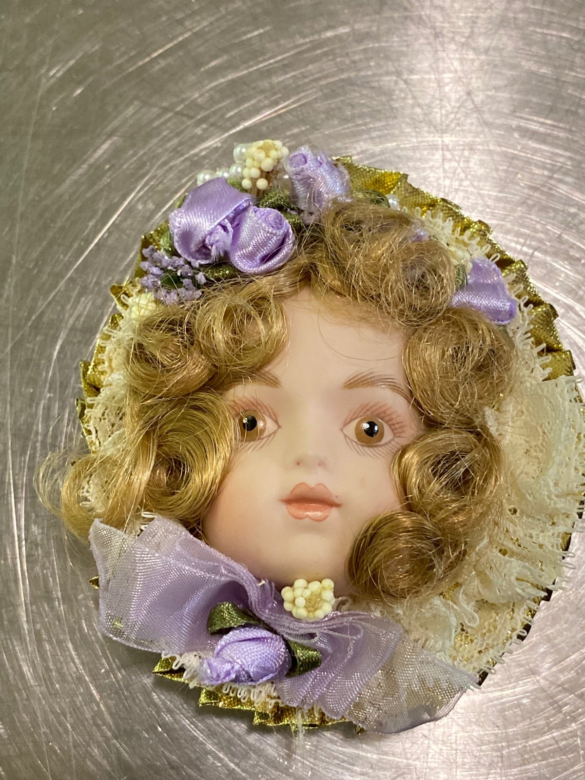 rare doll face musical beethov brooch
