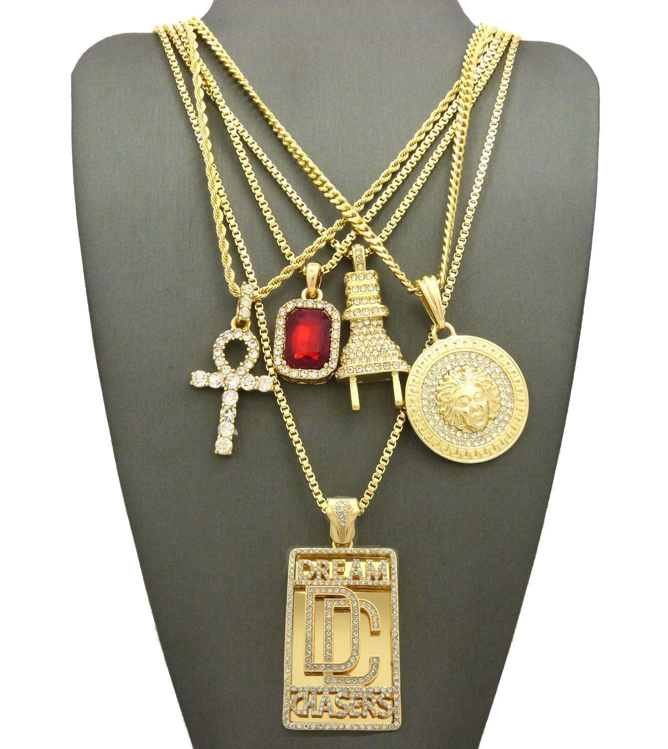 DREAM CHASERS POWER PLUG, RED STONE ANGEL ANKH BOX CHAIN NECKLACE SET